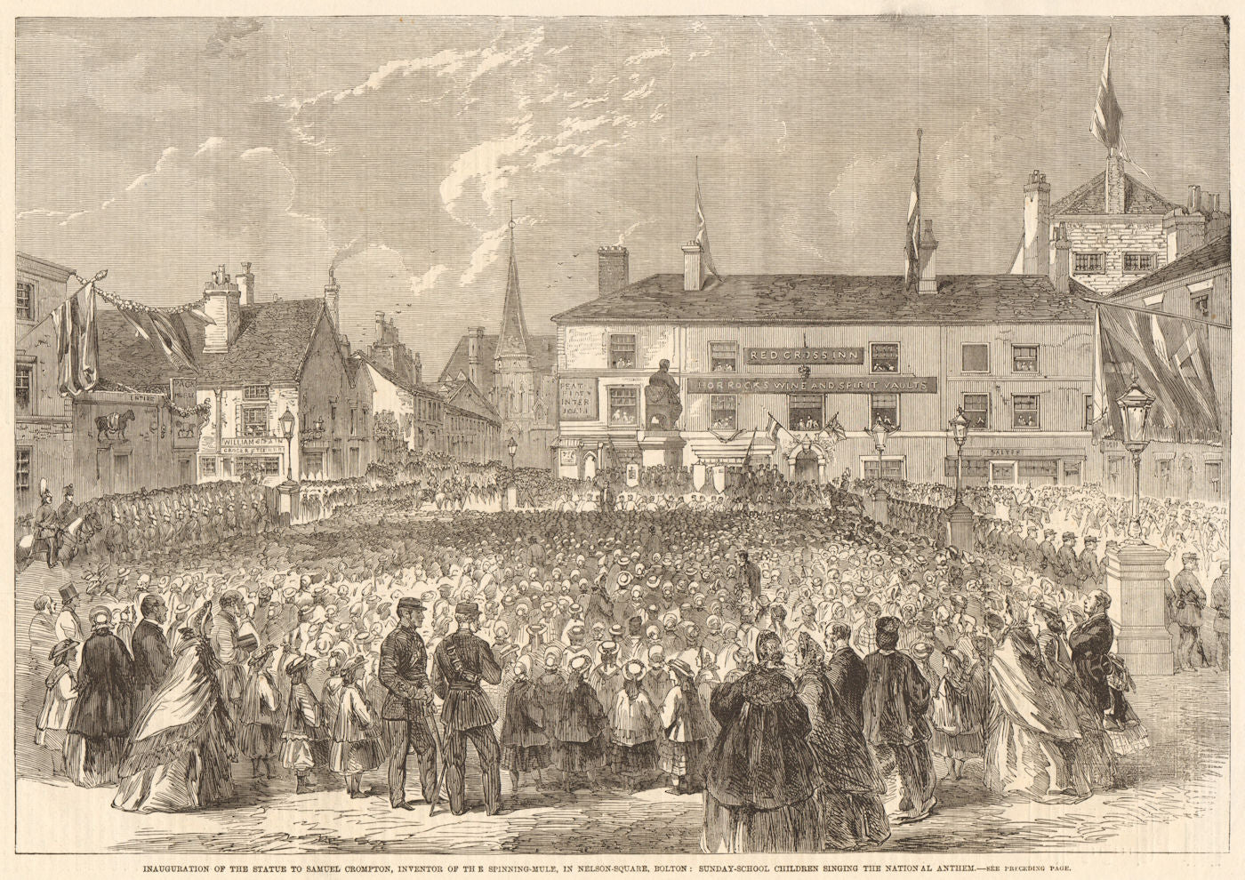 Nelson Square, Bolton. Samuel Crompton statue inauguration. Spinning-mule 1862